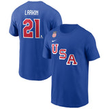 US Hockey #21 Dylan Larkin Royal 2026 Name & Number T-Shirt