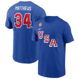 US Hockey #34 Auston Matthews Royal 2026 Name & Number T-Shirt