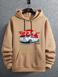 Unisex Men's Car Print Drop Shoulder Warm Essentials Hoodie, Fashion Soft Long Sleeve Casual Regular Fit Drawstring Pocket Pullover Hooded Sweatshirt for Holiday, Mens Gifts, Fall Streetwear Clothes Tops, hot tiktok trend