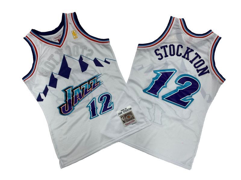 Utah Jazz #12 John Stockton Jazz 12 # White Edition 96-97 Season Mitchell Retro Jersey --. Stockton Style 1
