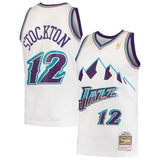Utah Jazz #12 John Stockton Jazz Team 12 # Stockton m&n Retro White Jersey