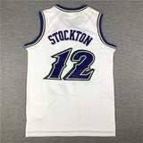 Utah Jazz #12 John Stockton MN Jazz 12 White Retro Gold Logo Style 1