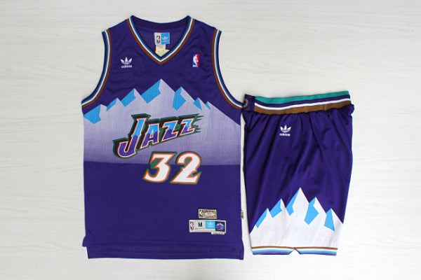 Utah Jazz# 32 Karl Malone Jazz Retro Shorts Purple , White Premium Mesh (S~XXL Size ) Style 2