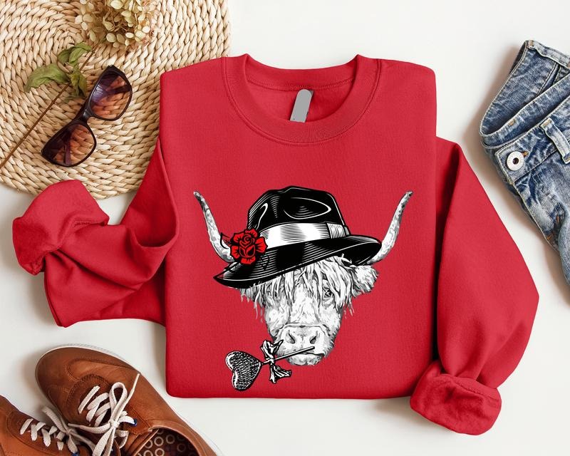 Valentine Highland Cow Sweatshirt, Western Valentine Hoodie, Cow Lovers Gift Sweater, Country Valentine Sweatshirt For Woman, Heifer Hoodie, Gift For Girlfriend, Gift For Her. Casual Comfortable