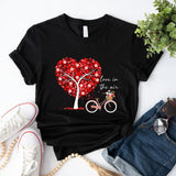 Valentines Couple Bike T-shirt, Valentines Heart Shirt, Love Balloons Tee, His And Hers Heart Tree Short Sleeve, Cute Gift For Girlfriend. heartmapprintsummertee