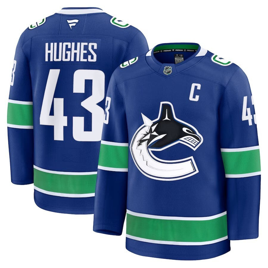 Vancouver Canucks #43 Quinn Hughes Home Premium Jersey - Blue