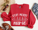 Very Merry Nurse Sweatshirt, Christmas Tree Nurse Sweater, Matching Nursing School Team Xmas Party, Holiday Nurse Gift Hoodie.