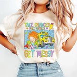 Vintage  Take Chances Make Mistakes Get Messy T-Shirt, Unisex Cotton For Men, Casual Polyeste Crewneck Shortsleeve