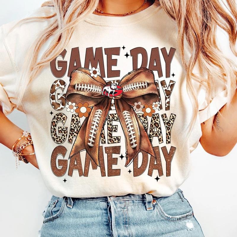 Vintage Georgia Football Coquette Bow Game Day Shirt, Gameday Women's Sweatshirt Cotton Fit Top Womenswear Embroidered Flat