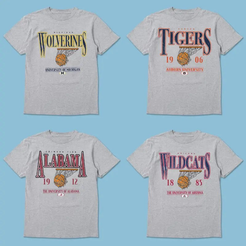 Vintage Graphic T-Shirt - NCAA All Team Basketball, Trendy Retro Streetwear for Men & Women Classic Cotton Top Menswear Unisex
