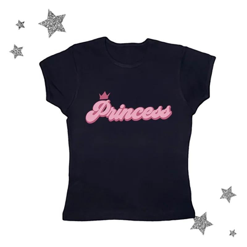 Vintage Princess Baby Tee, Y2k Top Women Streetwear Shirt, Y2k Clothes Gothic Emo Girl, Emo Scene 2000s Clothes, Grunge 2000s, Casual Cotton Short Sleeve, Gift For Girlfriend