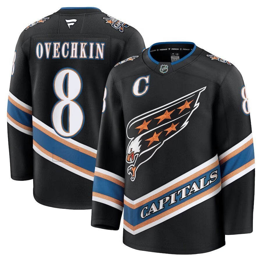 Washington Capitals #8 Alexander Ovechkin Alternate 50th Anniversary Premium Jersey - Black