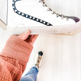 White And Black Studded High Top Sneaker