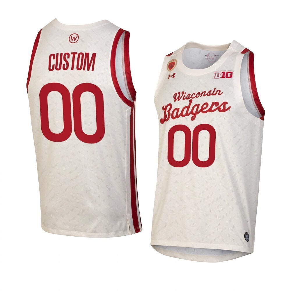 Wisconsin Badgers Custom College Basketball Jersey Throwback Replica White