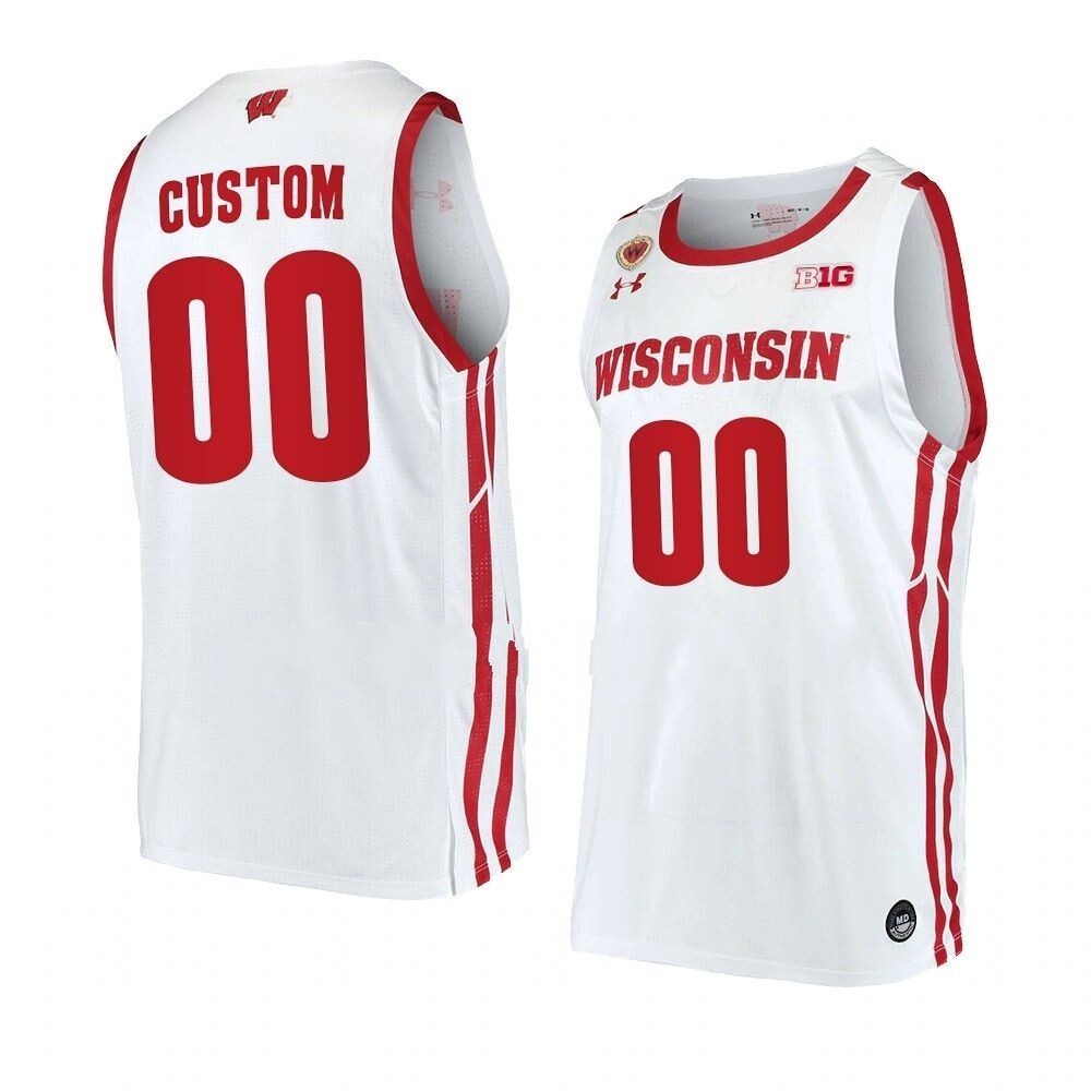 Wisconsin Badgers Custom White Home Basketball Replica Jersey_conew1
