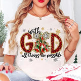 With God all things are possible, Jesus Christmas, Colorful Glitter Christmas Tree, Christian Christmas Tshirt