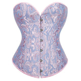 Women Floral Bustier Corset Top Back Lacing-up Boned Curved Hemline Waist Cincher Overbust Bustiers