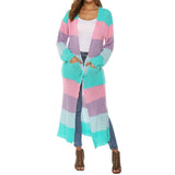 Women Long Cardigan, Long Sleeve Oepn Front Contrast Color Fall Casual Jacket Sweater with Pockets Knit Knitwear
