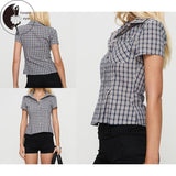 Women Plaid Shirt, Short Sleeve Button Closure Summer Tops Streetwear for Casual Daily