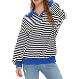 Women Sweatshirt, Long Sleeve Stripes Contrast Color Hoodie Pullover Casual Tops