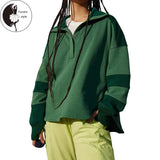 Women Sweatshirt, Long Sleeve Turn-down Collar Contrast Color Hoodie Pullover Casual Tops