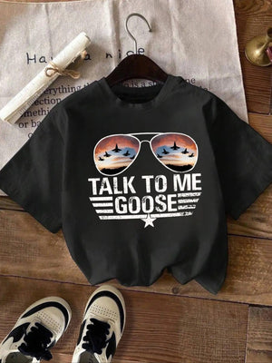 Women's "TALK TO ME GOOSE" Letter & Sunglasses Print Round Neck Tee, Fashion Casual Short Sleeve T-Shirt for Daily Holiday Vacation Outdoor Wear, Ladies Clothes for All Seasons