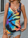Women's All Over Graffiti Print Tank Top, Summer Clothes Women Casual Fashion Notched Neck Sleeveless Top for Summer, Women's Top for Daily Wear