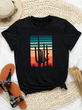 Women's Cactus Print Round Neck Tee, Casual Short Sleeve Crew Neck T-shirt for Daily Wear, Ladies Clothes for All Seasonsstyle{n002}2