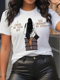 Women's Cartoon & Letter Print Round Neck Tee, Fashion Casual Short Sleeve T-shirt, Ladies Summer Clothes for Daily Wear