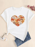 Women's Cartoon Cat & Heart Print Round Neck Tee, Casual Short Sleeve Crew Neck T-shirt for Summer, Fashion Women's Top for Daily Wear