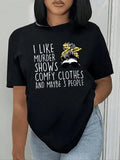 Women's Cartoon Figure & Letter Print Round Neck Tee, Fashion Casual Crew Neck Short Sleeve T-Shirt for Daily Holiday Vacation Outdoor Wear, Ladies Clothes for All Seasons