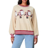 Women's Christmas Loose Sweatshirts Stripe Sequins Santa Round Neck Side Slit Long Sleeve Pullovers Fall Winter Casual Tops