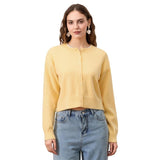Women's Crop Knit Cardigan Solid Color Crew Neck Button Down Long Sleeve Tops for Fall Winter Cotton Knitwear