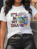 Women's Fingerprint & Letter Print Round Neck Tee, Fashion Casual Short Sleeve T-shirt for Daily Wear, Ladies Summer Clothes