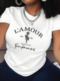 Women's Floral & Letter Print Round Neck Tee, Fashion Casual Crew Neck Short Sleeve T-Shirt for Daily Holiday Vacation Outdoor Wear, Ladies Clothes for All Seasons