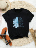 Women's Floral & Letter Print Round Neck Tee, Fashion Casual Short Sleeve T-shirt, Ladies Summer Clothes for Daily Wear