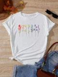 Women's Floral Print Round Neck Tee, Casual Short Sleeve Crew Neck T-Shirt, Women's Top for Daily Wear
