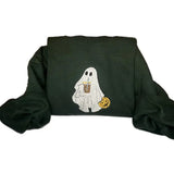 Women's Halloween Iced Coffee Ghost Sweatshirt with Embroidery Design
