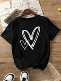 Women's Heart Print Round Neck Tee, Casual Short Sleeve Crew Neck T-Shirt for Daily Wear, Ladies Clothes for All Seasonsstyle{n002}2