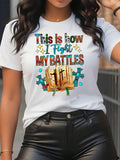 Women's Letter & Bible Print Round Neck Tee, Fashion Casual Crew Neck Short Sleeve T-Shirt for Daily Holiday Vacation Outdoor Wear, Ladies Clothes for Summer