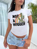 Women's Letter & Cactus Print Round Neck Tee, Fashion Casual Short Sleeve T-shirt for Daily Wear, Ladies Summer Clothes