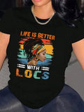 Women's Letter & Figure Print Round Neck Tee, Fashion Casual Short Sleeve T-shirt for Daily Wear, Ladies Clothes for All Seasonsstyle{n002}2