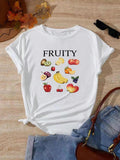 Women's Letter & Fruit Print Short Sleeve Tee, Casual Round Neck T-shirt for Summer, Fashion Women's Top for Daily Wear