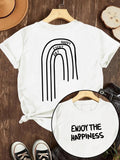 Women's Letter & Geometric Print Round Neck Graphic Tee, Vintage Trendy Casual Short Sleeve T-shirt for Daily Wear, Ladies All Seasons Outfit