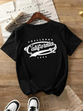 Women's Letter & Number Print Round Neck Tee, Vintage Trendy Casual Short Sleeve T-shirt for Daily Wear, Ladies All Seasons Outfit