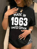 Women's Letter & Year Number Print Round Neck Graphic Tee, Vintage Trendy Casual Drop Shoulder Short Sleeve T-shirt for Daily Wear, Ladies All Seasons Outfit