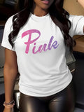 Women's Letter Print Round Neck Tee, Casual Short Sleeve Crew Neck T-Shirt for Daily Wear, Ladies Clothes for All Seasonsstyle{n002}15