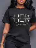 Women's Letter Print Round Neck Tee, Casual Short Sleeve Crew Neck T-shirt for Daily Wear, Ladies Clothes for All Seasonsstyle{n002}9
