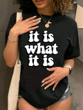 Women's Letter Print Round Neck Tee, Fashion Casual Crew Neck Short Sleeve T-shirt for Daily Holiday Vacation Outdoor Wear, Ladies Clothes for All Seasonsstyle{n002}4