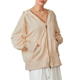 Women's Loose Hoodies Solid Color Long Sleeve Fall Jacket Casual Clothes Zip-Up Sweatshirts Coat
